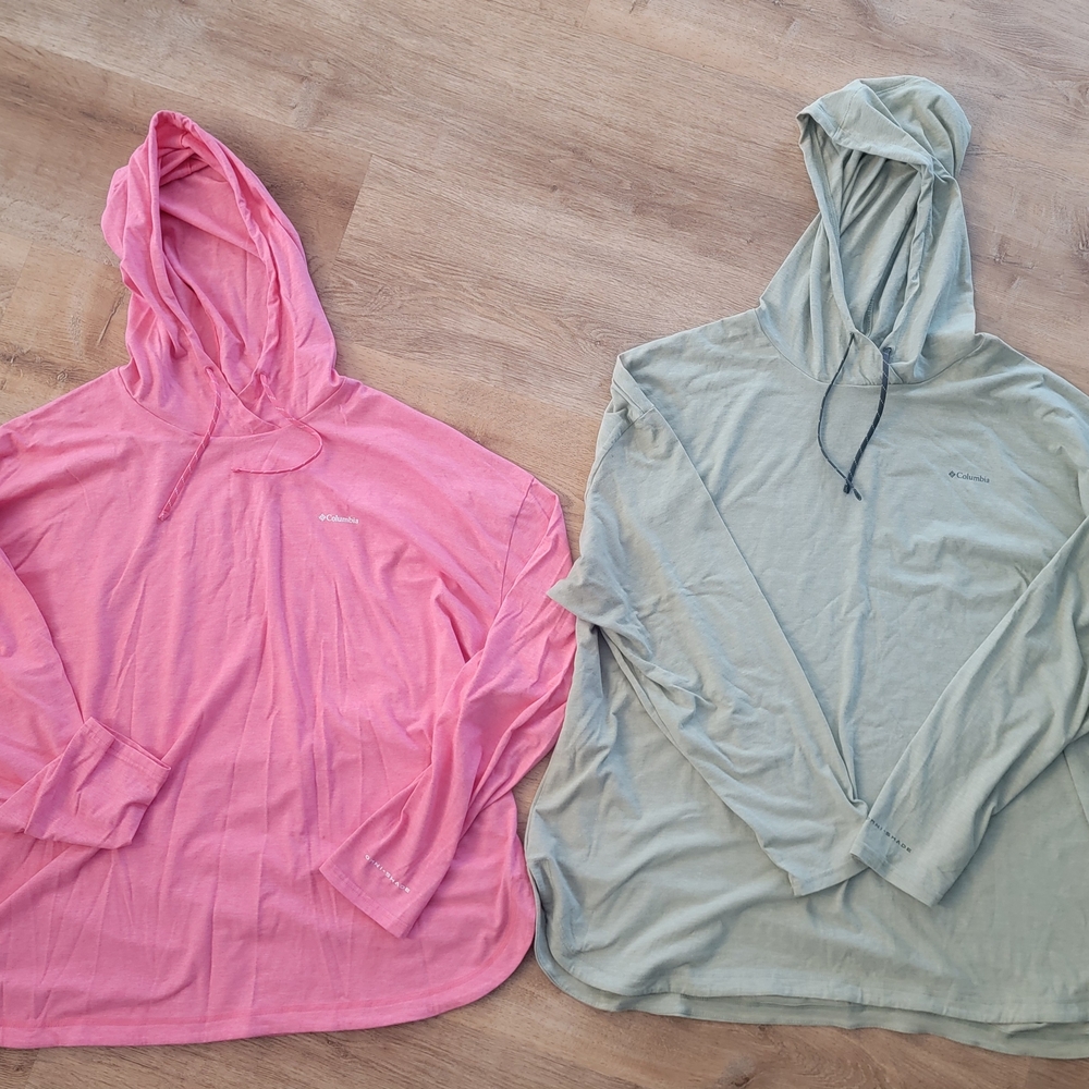 Columbia Pink And Green Hooded Shirts (Sold Together)